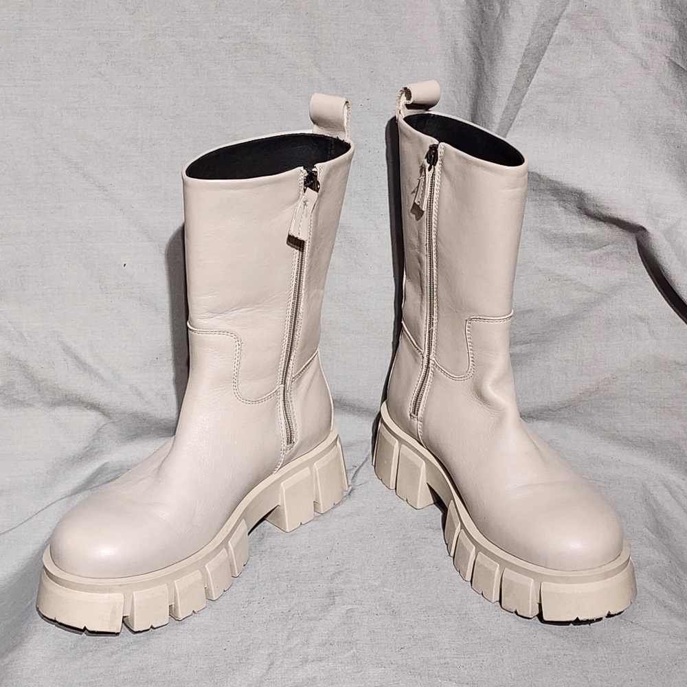 MARC O'POLO Gray Leather Mid-Calf Boots with Chunky Platform Soles, size 38 - Picture 8 of 11